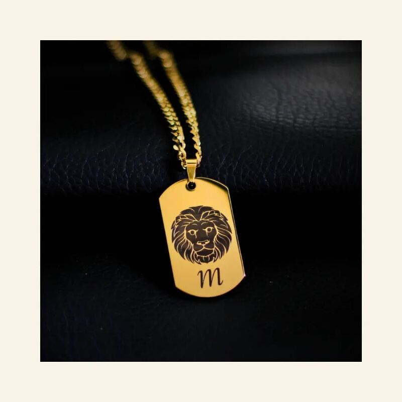 Collar de hombre con signo zodiacal, colgante de titanio grabado león, toro y iniciales propias