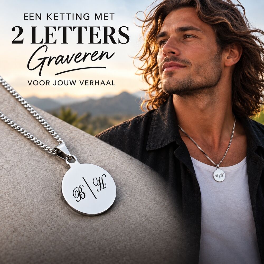 Ketting met initialen zilver Zilveren kleurige hanger graveren