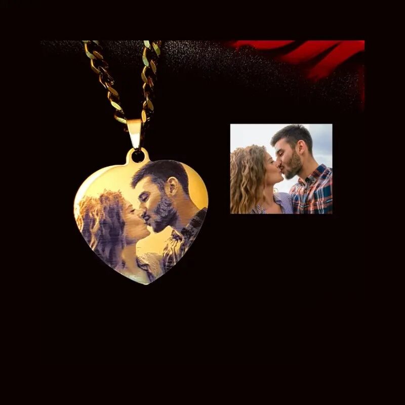 Ketting met foto en tekst graveren goud kleurige