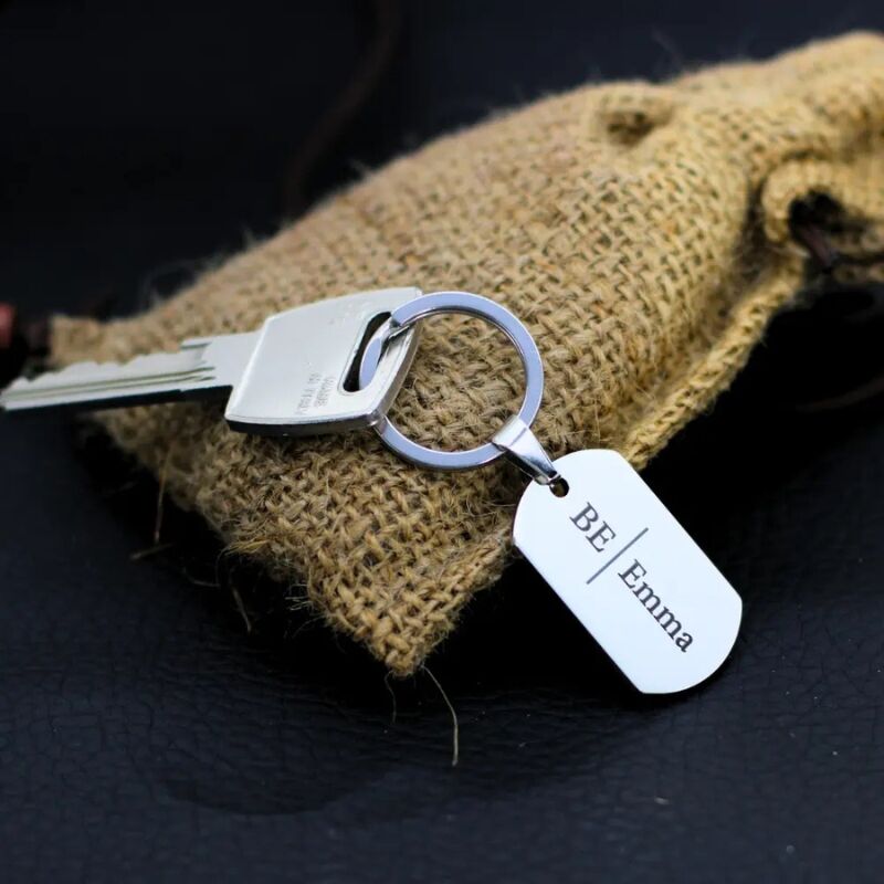 Keychain with Name Titanium Silver-Colored