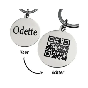 Dierenpenning QR code voor hond en kat graveren met naam en adres zilver