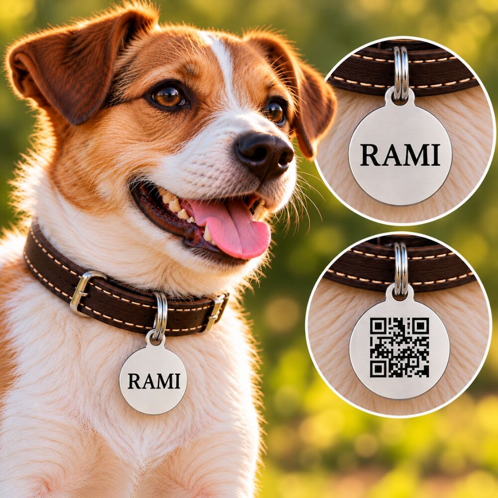 Dierenpenning QR code voor hond en kat graveren met naam
