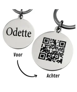 Dierenpenning QR code voor hond en kat graveren met naam en adres zilver