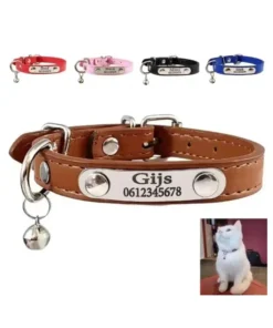 Kattenhalsband met naam, telefoonnummer en belletje graveren Kattenhalsband met naam, gepersonaliseerde halsbandjes voor katten of kitten telefoonnummer en belletje graveren bruin