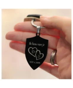 Sleutelhanger liefde man - Prachtige persoonlijke sleutelhanger als bedankje - voor je liefde of trouwdag laten graveren - Cadeau voor huwelijk of bruiloft zwart