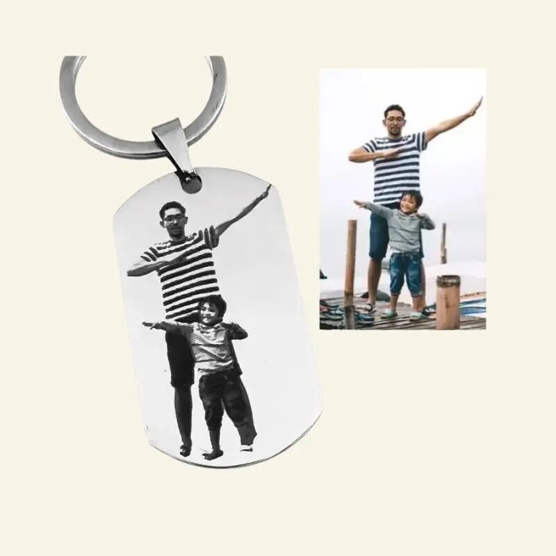 Gepersonaliseerde Sleutelhanger Liefde met graveerde foto en tekst Gepersonaliseerd ID tag zilver