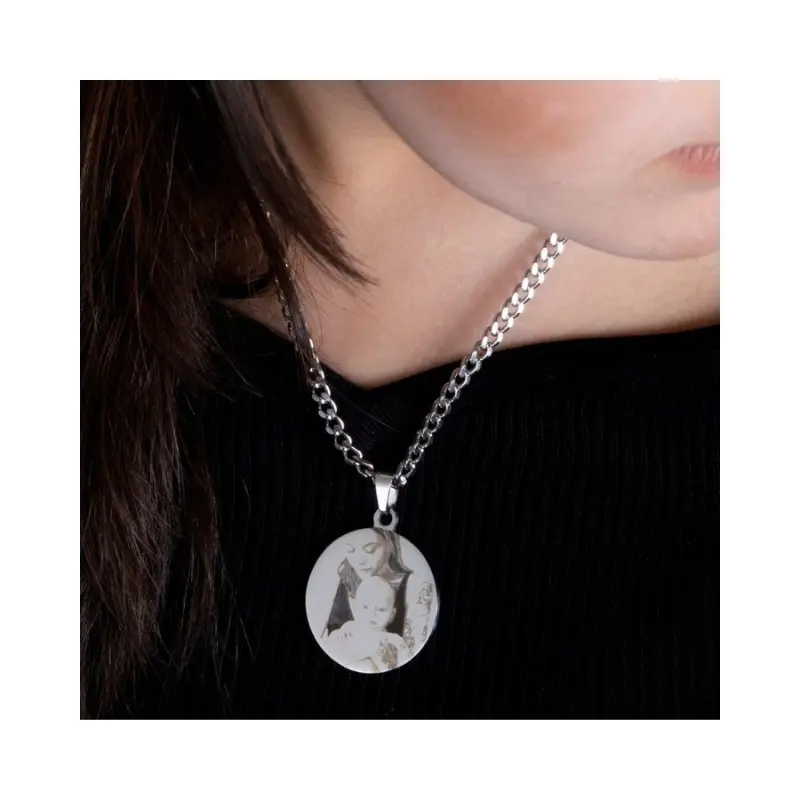 Ketting met foto graveren hanger zilver kleurig Cadeau voor moeder