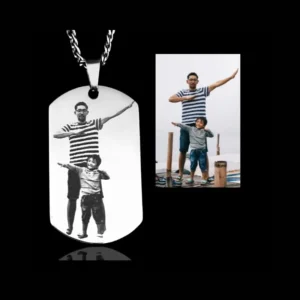 Heren ketting graveren met hanger met foto Zilver kleurig sieraden mannen legerplaatje met foto gratis verzenden