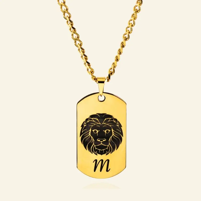 Heren ketting met sterrenbeeld Titanium hanger graveren leeuw stier en eigen initialen