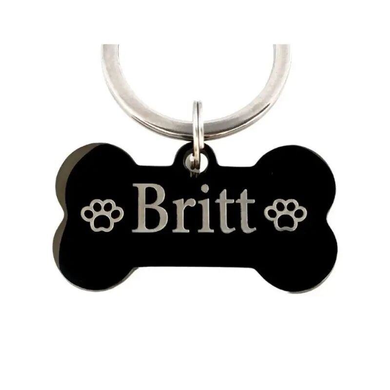 Médaille pour chien en forme d'os gravée pour chien avec nom, adresse et numéro de téléphone, couleur noire