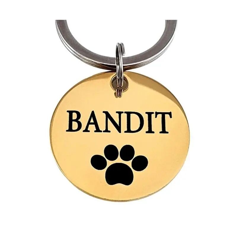Goede hondenpenning bestellen online met naam en pootje graveren Titanium 25 mm - Beste Hondenpenning met Pootje en adres - gratis gravering goud