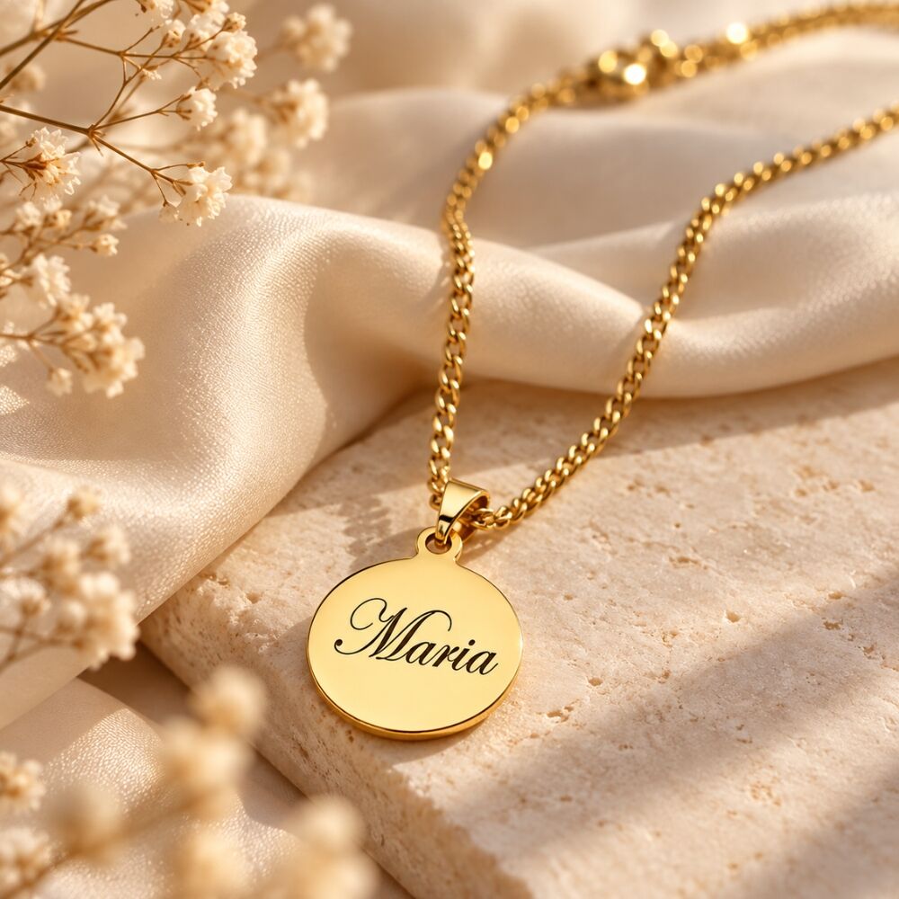 Hanger met naam graveren goud kleurig vriend, vriendin kind ronde hanger met ketting
