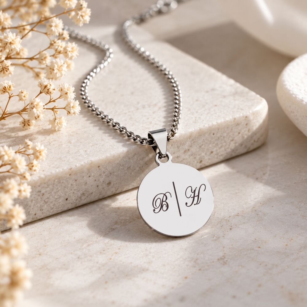 Collier avec initiales argent Pendentif argenté à graver
