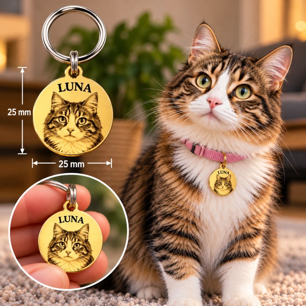 Placa para mascotas Perro Gato con Foto Protección e Identificación