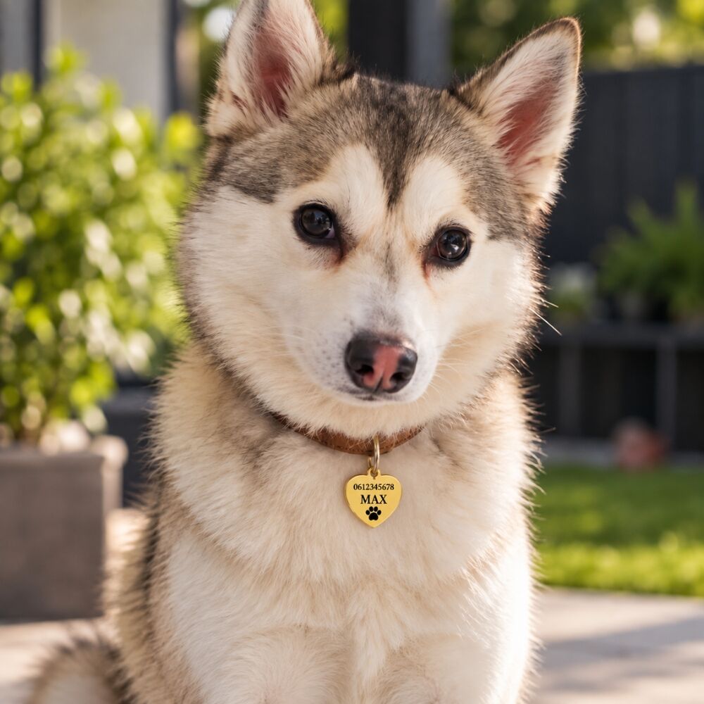 Placa de perro corazón con nombre