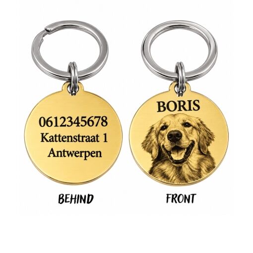 Hondenpenning met foto en naamhuisdier hond graveren goud kleur