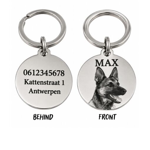 Hondenpenning met foto en naamhuisdier hond graveren zilver kleur