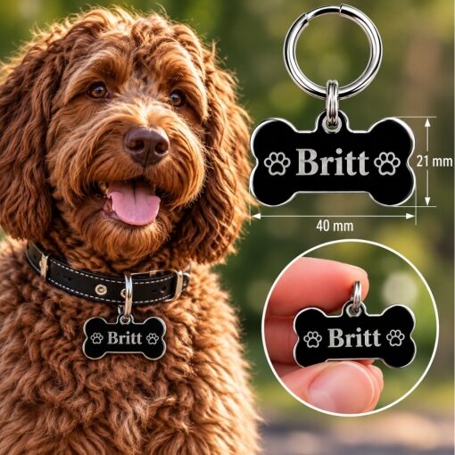 Hundemarke Knochen graviert für Hunde mit Name, Adresse und Telefonnummer