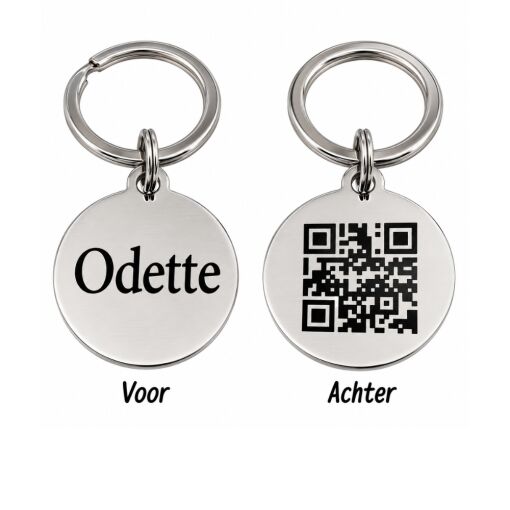 Código QR de etiqueta animal para grabado de perros y gatos con nombre plateado
