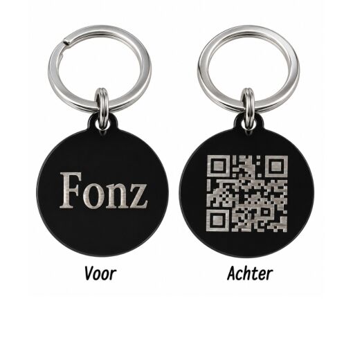 Código QR de placa de animal para grabado de perros y gatos con el nombre negro