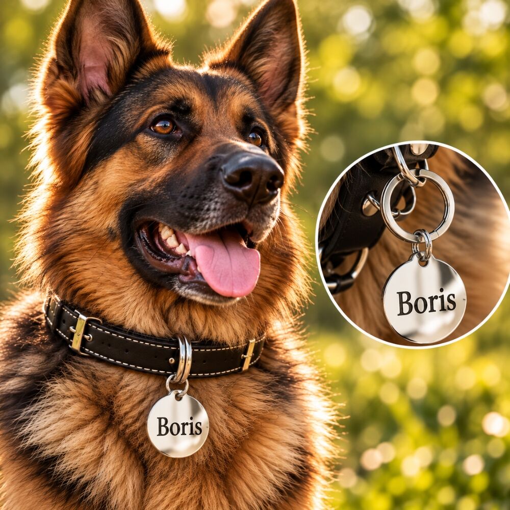 Grabar el código QR de la placa de identificación Placa de identificación con dirección plata para perro