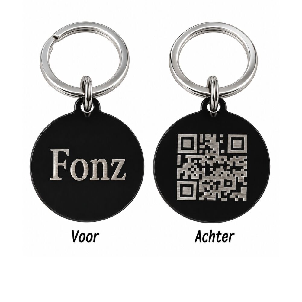 Grabar el código QR de la placa de identificación Placa de identificación con dirección de perro negra