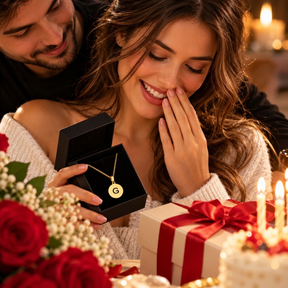 Initialen-Halskette mit Anhänger Kette mit Initialen gravieren goldfarben Geburtstag
