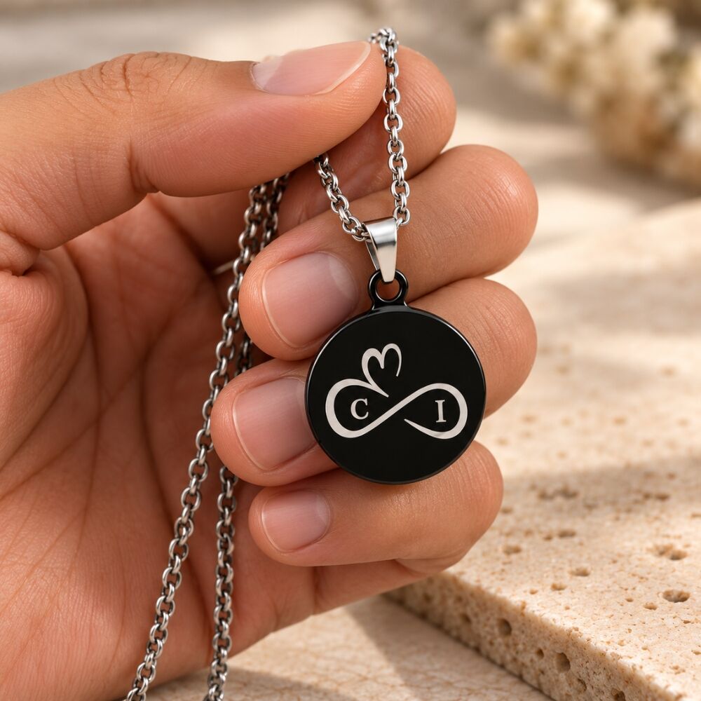 Collier avec 2 initiales pendentif noir avec chaîne en argent gravé de lettres deux initiales