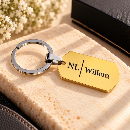 Sleutelhanger met naam Titanium goud kleur gegraveerd