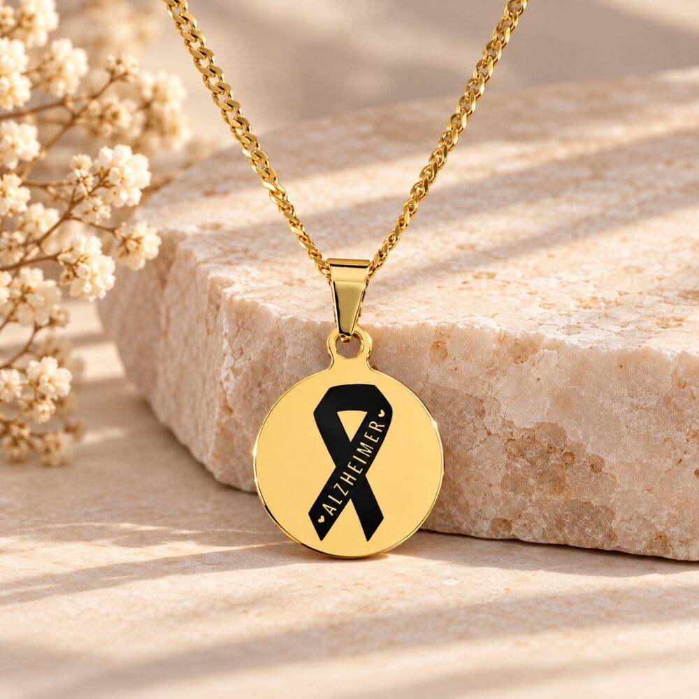 Kette mit medizinischen Daten Alzheimer goldfarben