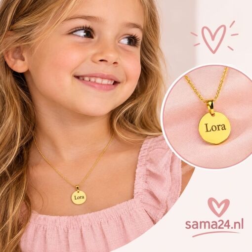 Kinderketting met letter en afbeelding graveren Goudkleurig