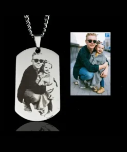 Heren ketting graveren met hanger met foto Zilver kleurig sieraden mannen legerplaatje met foto gratis verzenden
