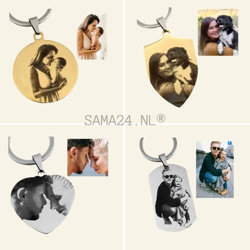 Photo Keychain Engraved Photo and Text Nice Gift for Mother