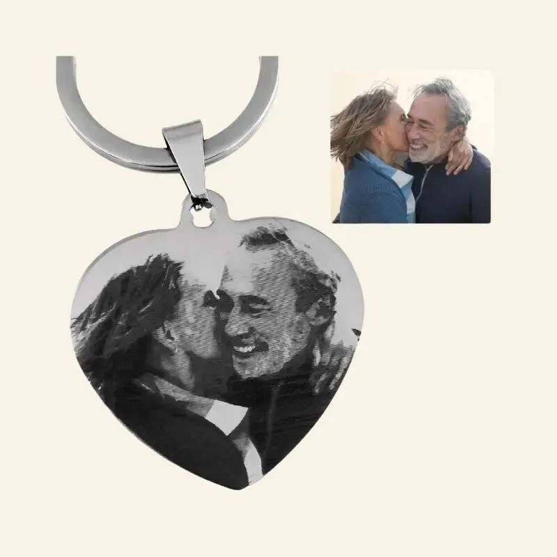 Keychain with Photo and Text Engraved Unique Gift Design Yourself Silver-Colored