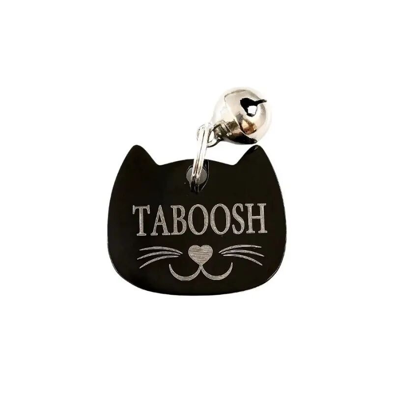 Engraved Cat Tag with Name and Address with Small Black Bell