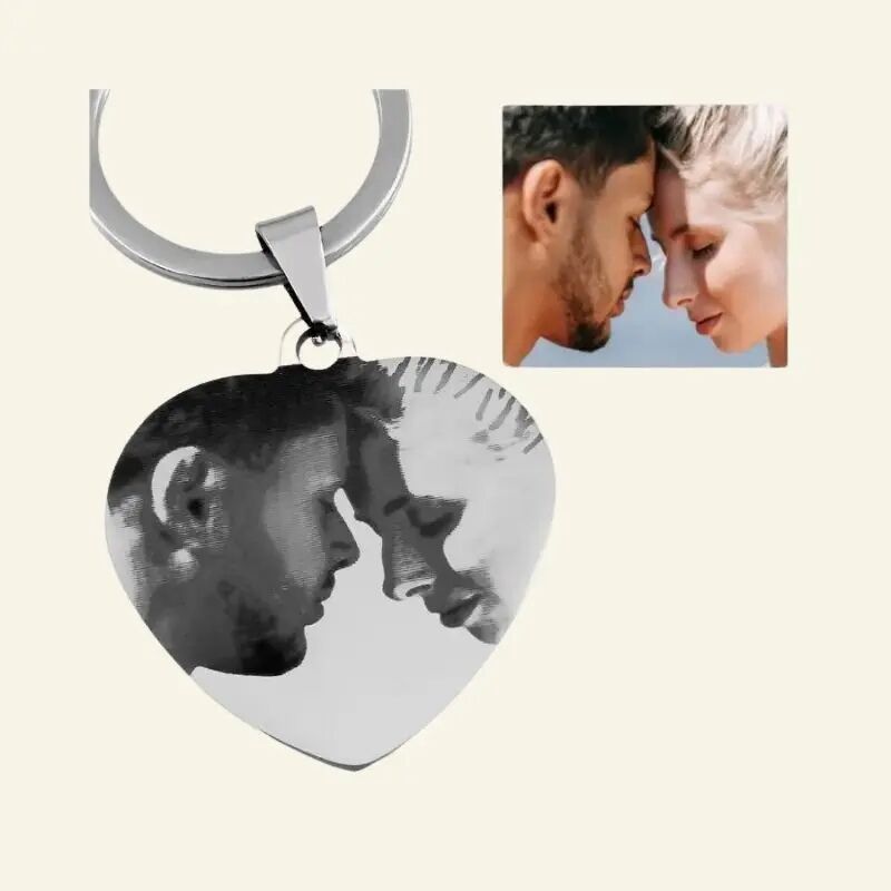 Keychain with Photo and Text Engraved Unique Gift Design Yourself Silver