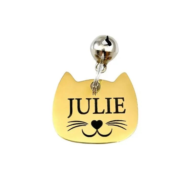 Engraved Cat Tag with Name and Address with Small Gold Bell
