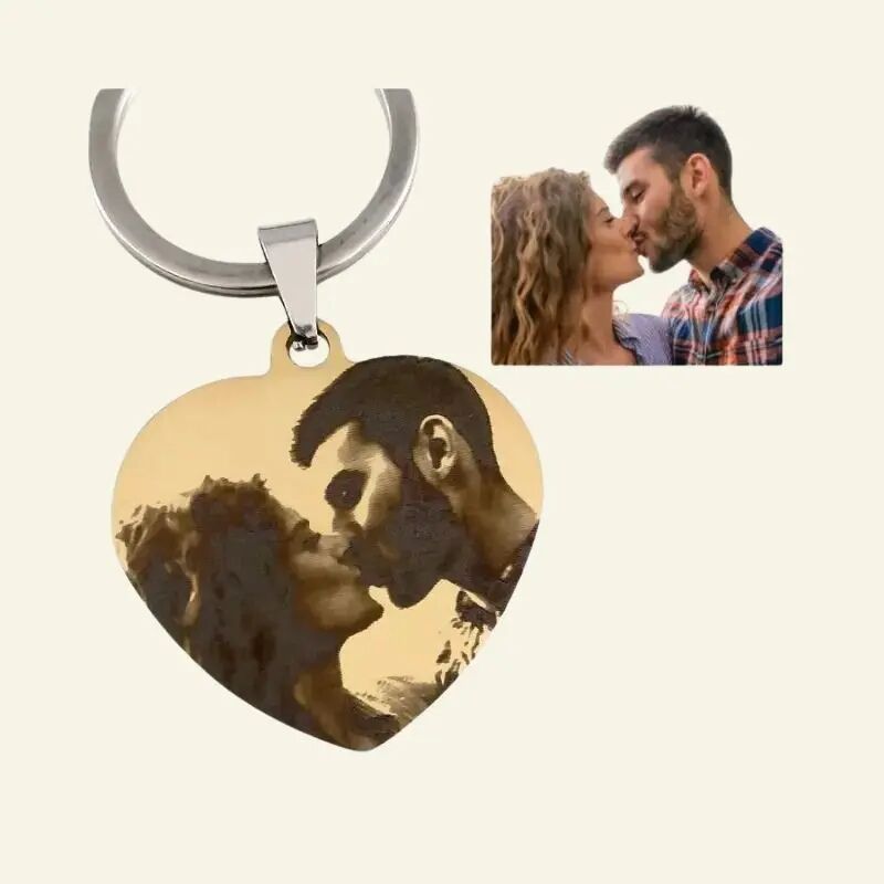 Keychain with Photo and Text Engraved Unique Gift Design Yourself Gold