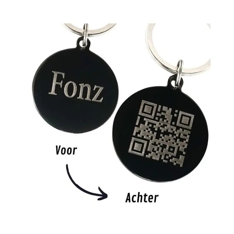 Pet Tag QR Code for Dog and Cat Engraving with Name Black