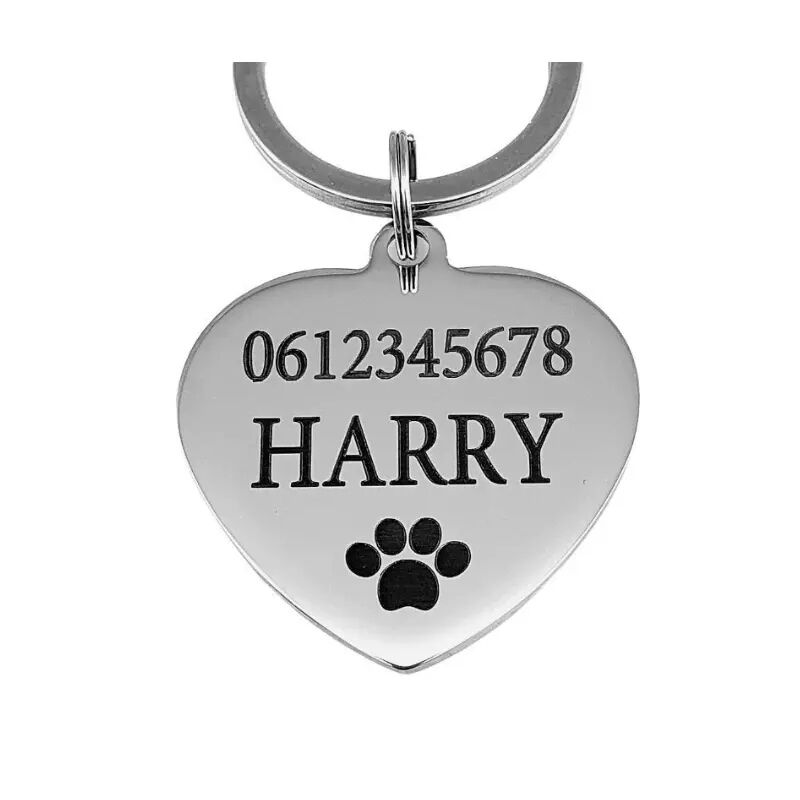 Kattenpenning met naam hartje penning voor hond en kat graveren met naam, adres en telefoonnummer zilver