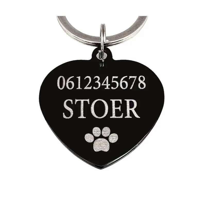 Kattenpenning met naam hartje penning voor hond en kat graveren met naam, adres en telefoonnummer zwart