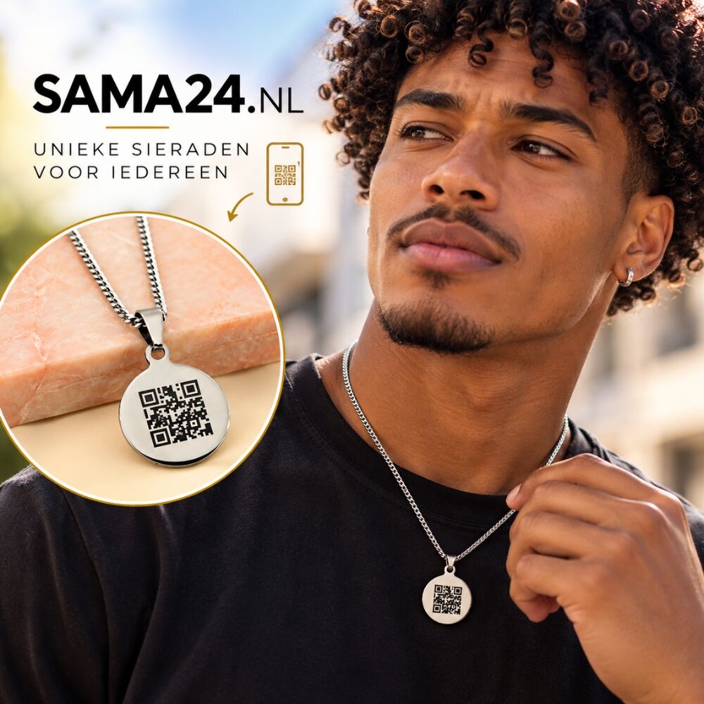 Ketting met QR code graveren hanger zilveren Titanium ketting met geheime code