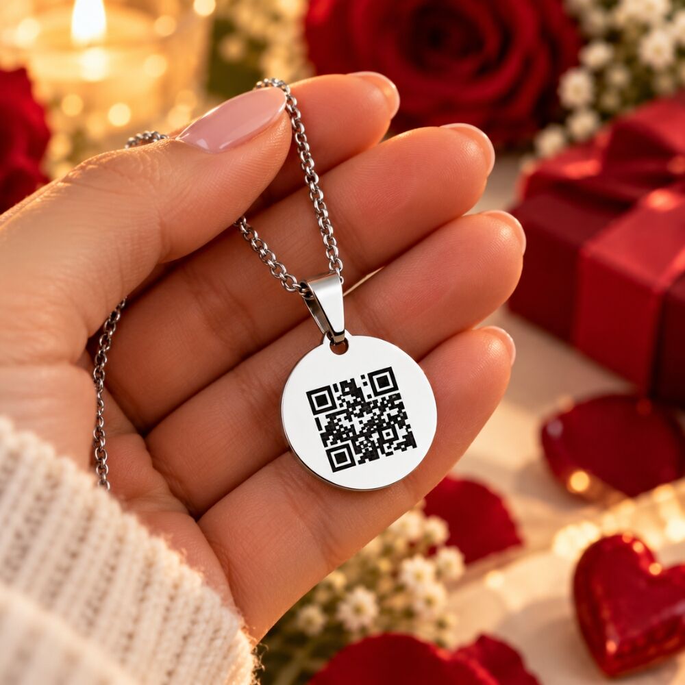 Ketting met QR code graveren hanger zilveren ketting met geheime code