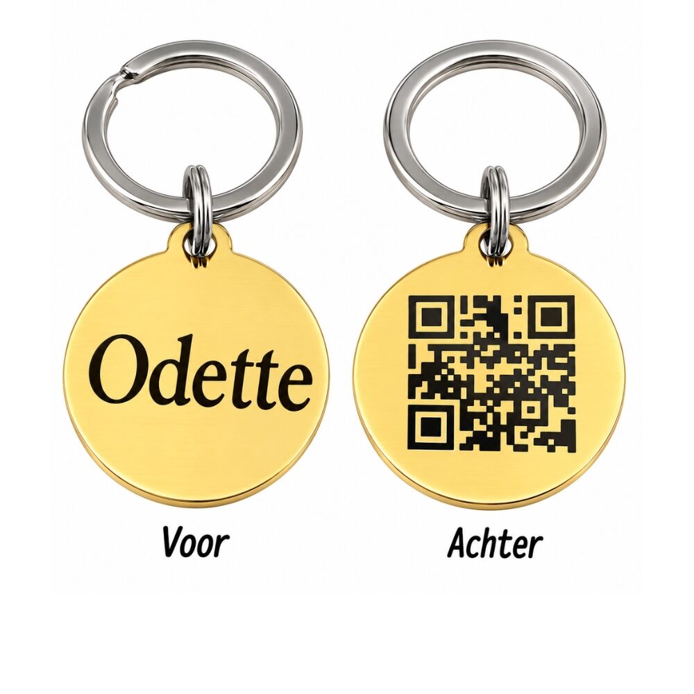 Hondenpenning QR code graveren Honden penning met adres hond goud