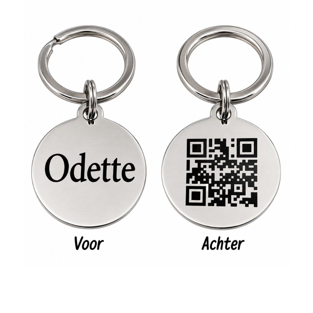 Hondenpenning QR code graveren Honden penning met adres hond zilver