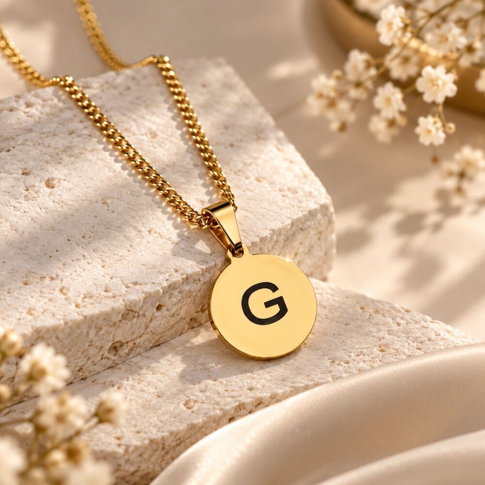 Initial ketting met hanger Ketting met Intials graveren goud kleurig