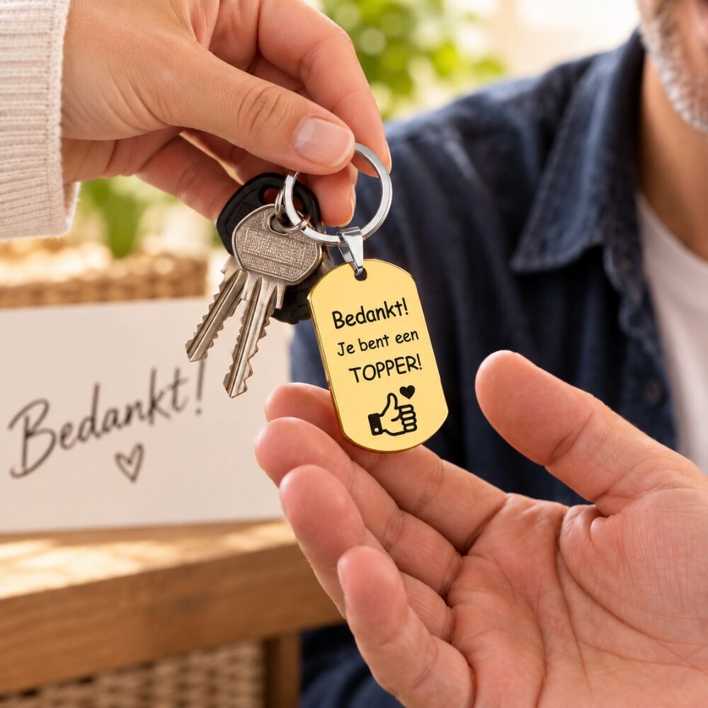 Sleutelhanger bedankt laten maken Ontwerp eigen custom graveren
