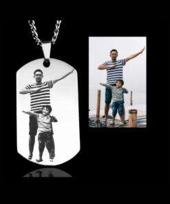 Heren ketting graveren met hanger met foto Zilver kleurig sieraden mannen legerplaatje met foto