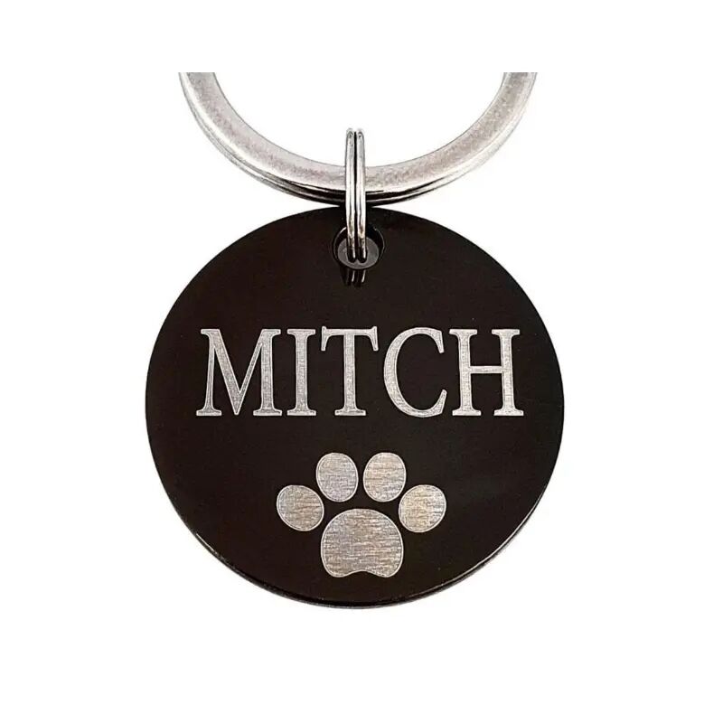 Order Good Dog Tag Online with Name and Paw Print Engraving Titanium 25 Mm - Best Dog Tag with Paw Print and Address - Free Engraving Black
