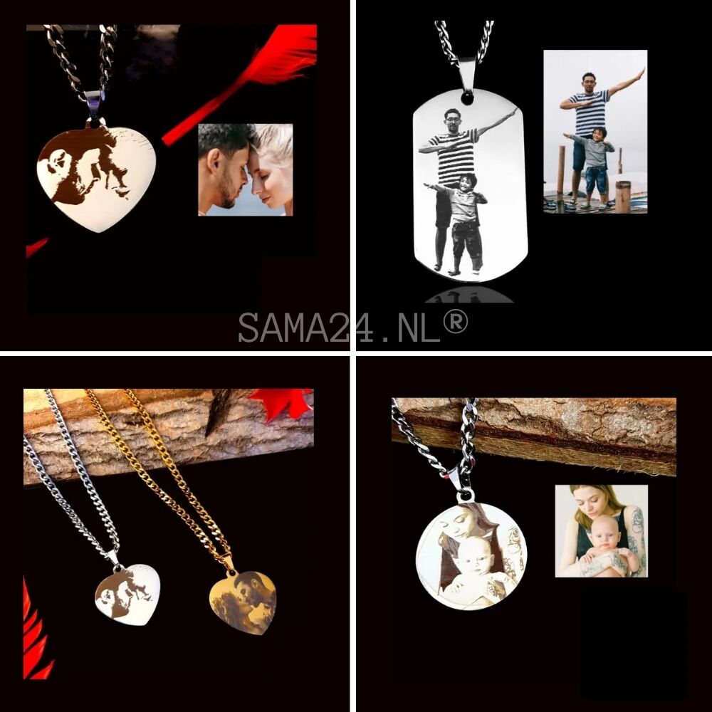 Foto ketting Fotoketting met hartje met graveerde foto zilver kleurig